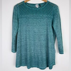 Akemi + Kin Teal Linen Lace Detail Top
